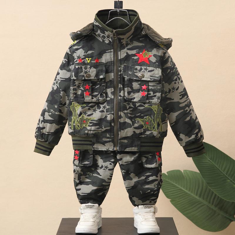 男童加绒套装儿童迷彩服冬季2025新款小男孩加厚运动特种兵军训服