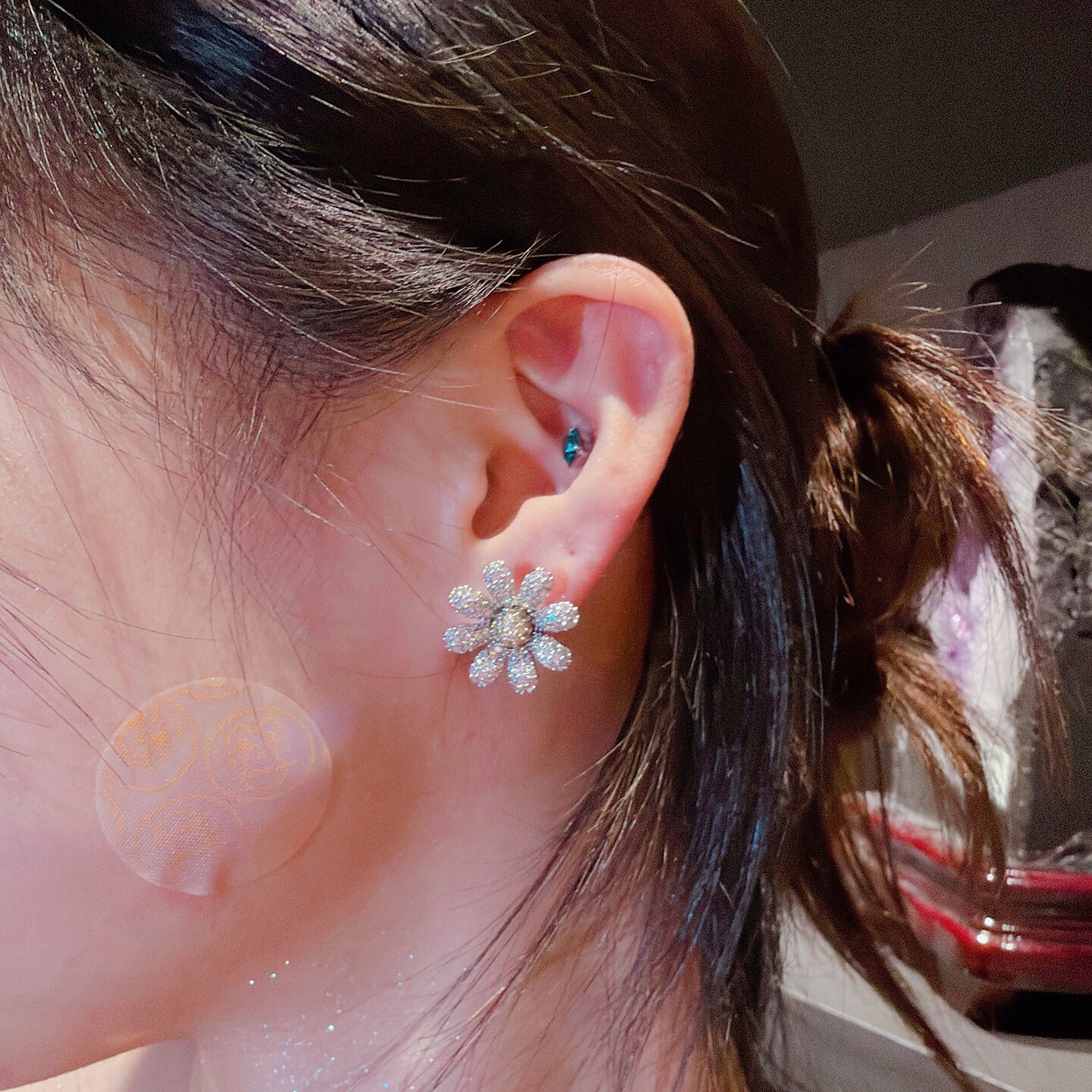 星星花朵耳环闪亮耳钉休闲款水钻女士饰品精致锆石镶嵌简约大气