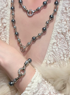 消失的她倪妮款真多麻灰珍珠项链女强光轻奢港风锁骨链礼物