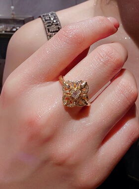 指环戒指轻奢方形高级感金色送女朋友礼物合欢如意金刚杵开口戒