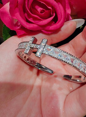 璀璨字母开口手镯镶嵌时尚风人造宝石女士精致复古锁骨链