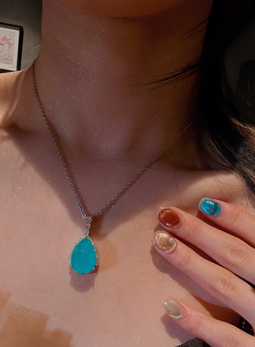 帕拉大水滴项链蓝宝石轻奢女士法式复古锁骨链合成立方氧化锆闺蜜