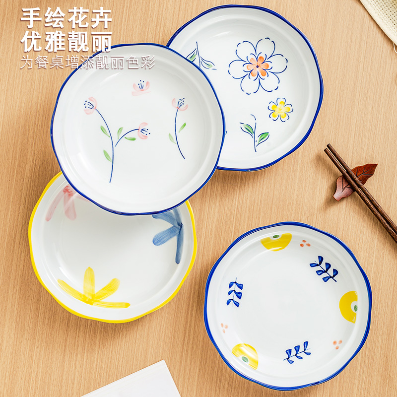 宋青窑深菜盘高温釉下彩手绘