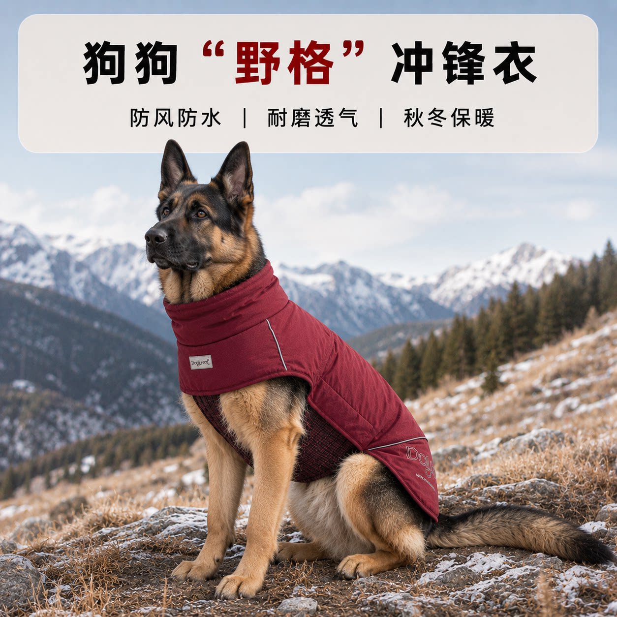 德牧冬季户外冲锋衣防风保暖防脏防水边牧金毛拉布拉多哈士奇秋田