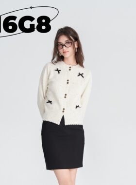 N6G8温柔甜美风蝴蝶结单排扣毛衣女