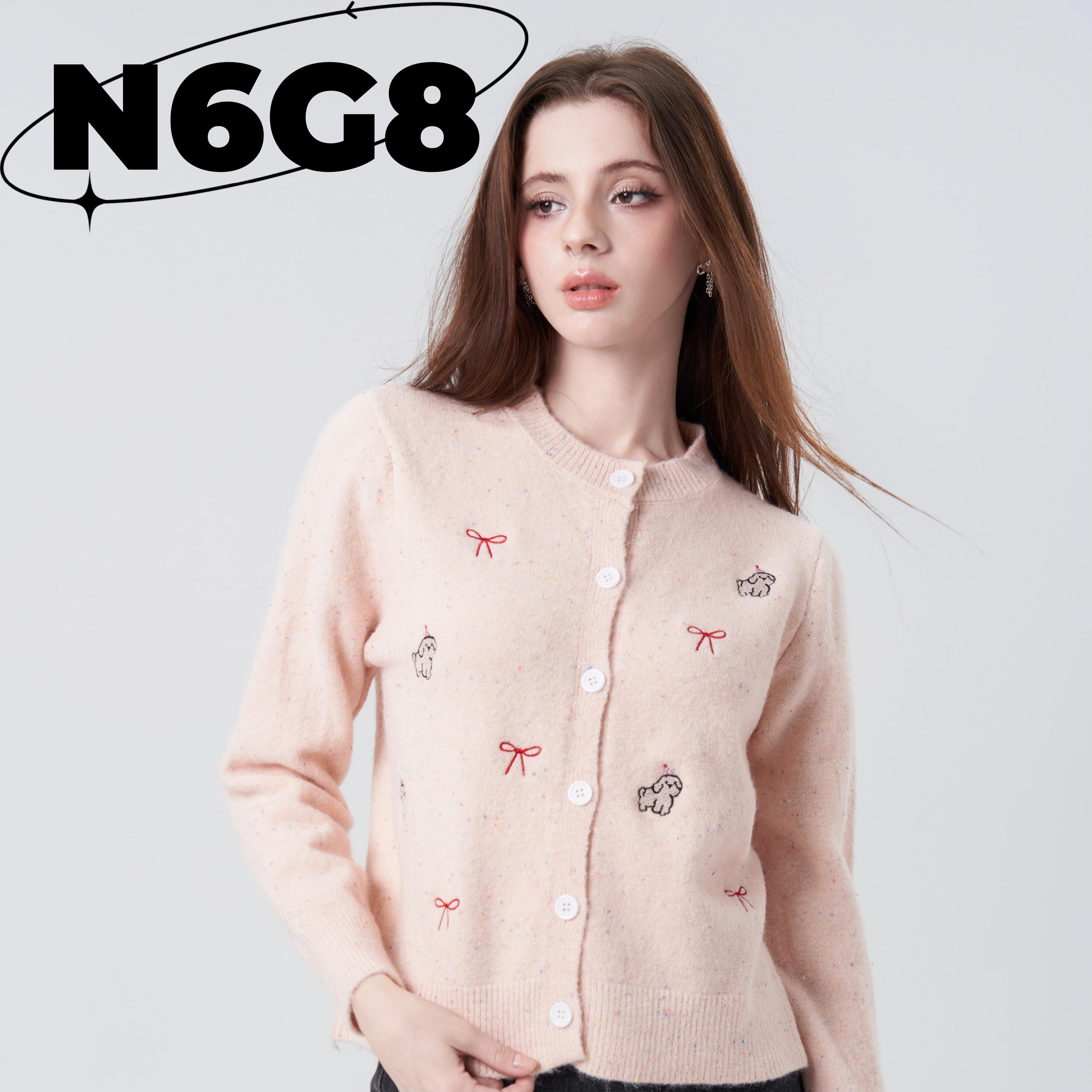 灰色小狗刺绣蝴蝶结毛衣开衫