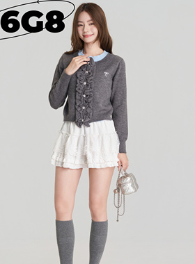 N6G8法式甜美减龄木耳边针织衫