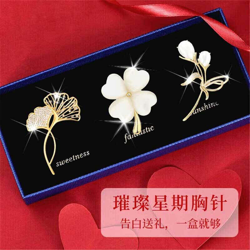 胸针高级感轻奢小众一周胸针套装防走光胸花别针生日礼物送女生