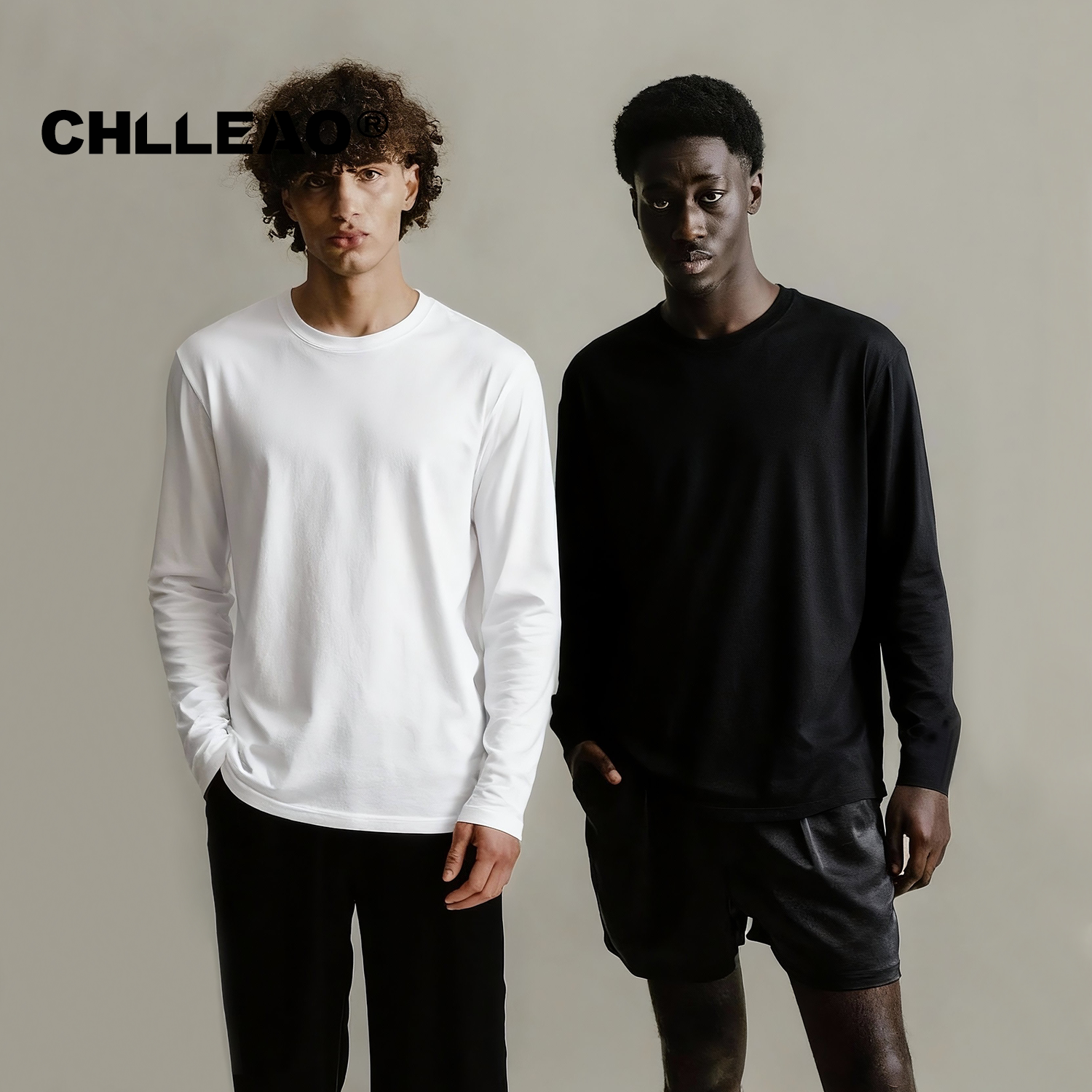 CHLLEAO轻奢液氨50支新疆长绒棉男女款长袖T恤圆领打底衫重磅上衣