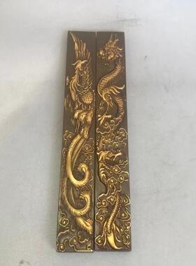 仿古浮雕点金龙凤呈祥镇尺黄铜实心镇尺书法书画创意中国风压纸