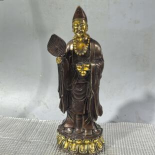 纯铜济公活佛摆件佛像黄铜鎏金紫铜复古道济和尚铜像家居佛堂供奉