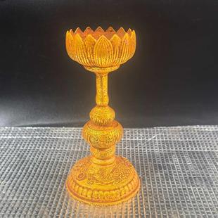 黄铜烛台五供黄铜蜡台摆件莲花家用香炉佛堂佛前供奉蜡烛台