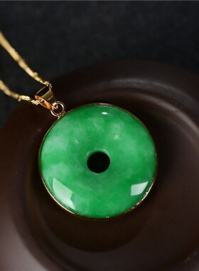 玉石匠绿色玉石银镶嵌平安扣吊坠男女款阳绿路路通挂件