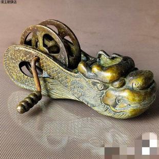 古玩铜器收藏纯铜黄铜大龙头墨斗古代手工老式墨斗复古怀旧收藏