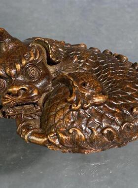 古玩实心摆件貔貅客厅独角兽仿古镇纸麒麟手把装饰品镇尺家居茶台