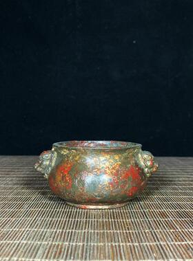 复古传世级老铜胎泥金精品手工修胚狮耳宣德炉国风客厅自用香炉