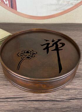 精工纯铜功夫茶盘茶洗茶台铜器茶具家用圆形储水托盘工艺品摆件