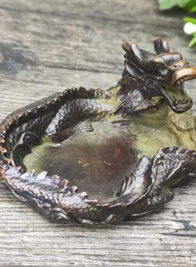 仿古黄铜做旧盘龙笔洗客厅有好感文房四宝中国风摆件