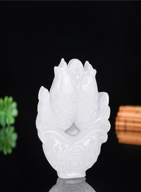 白玉  吊坠双鱼玉器挂件 男女 吊坠项链玉佩