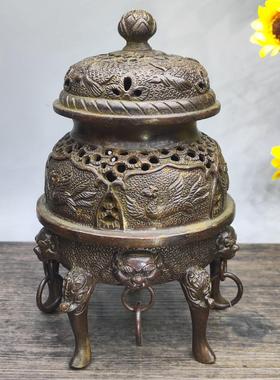 仿古纯铜雕花帝王炉古代中国风客厅寺庙供奉自用香炉