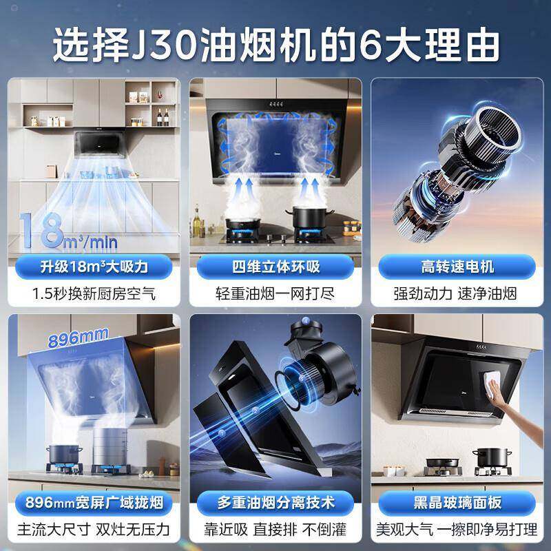 Mi.dea美.的抽油烟机J30 侧吸式 17立方 大吸力立体环吸 家用厨房