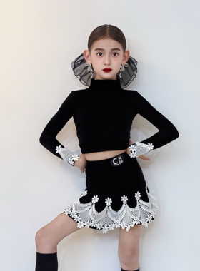 CD卡门新品双旦丝绒女童拉丁练功练习服专业舞蹈艺考秋冬保暖舒适