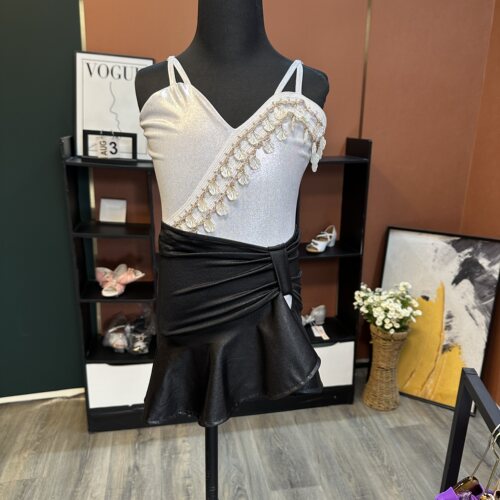 CD卡门黑白贝壳新款女童拉丁练功服专业舞蹈春夏新款连体透气舒适