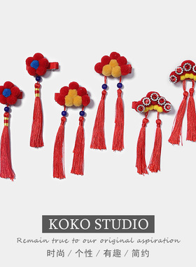 中国风京剧新年发夹可爱女童拜年过年发饰流苏儿童红色宝宝发卡