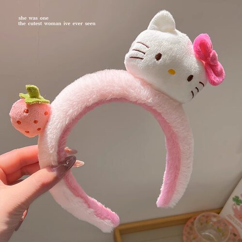 可爱草莓kitty毛绒发箍高颜值少女心KT猫头箍洗脸化妆发卡头饰品