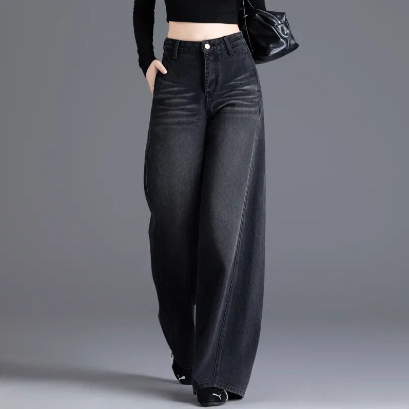 黑色牛仔裤女2026新款秋季版型好看百搭裤子高腰直筒裤美式阔腿裤