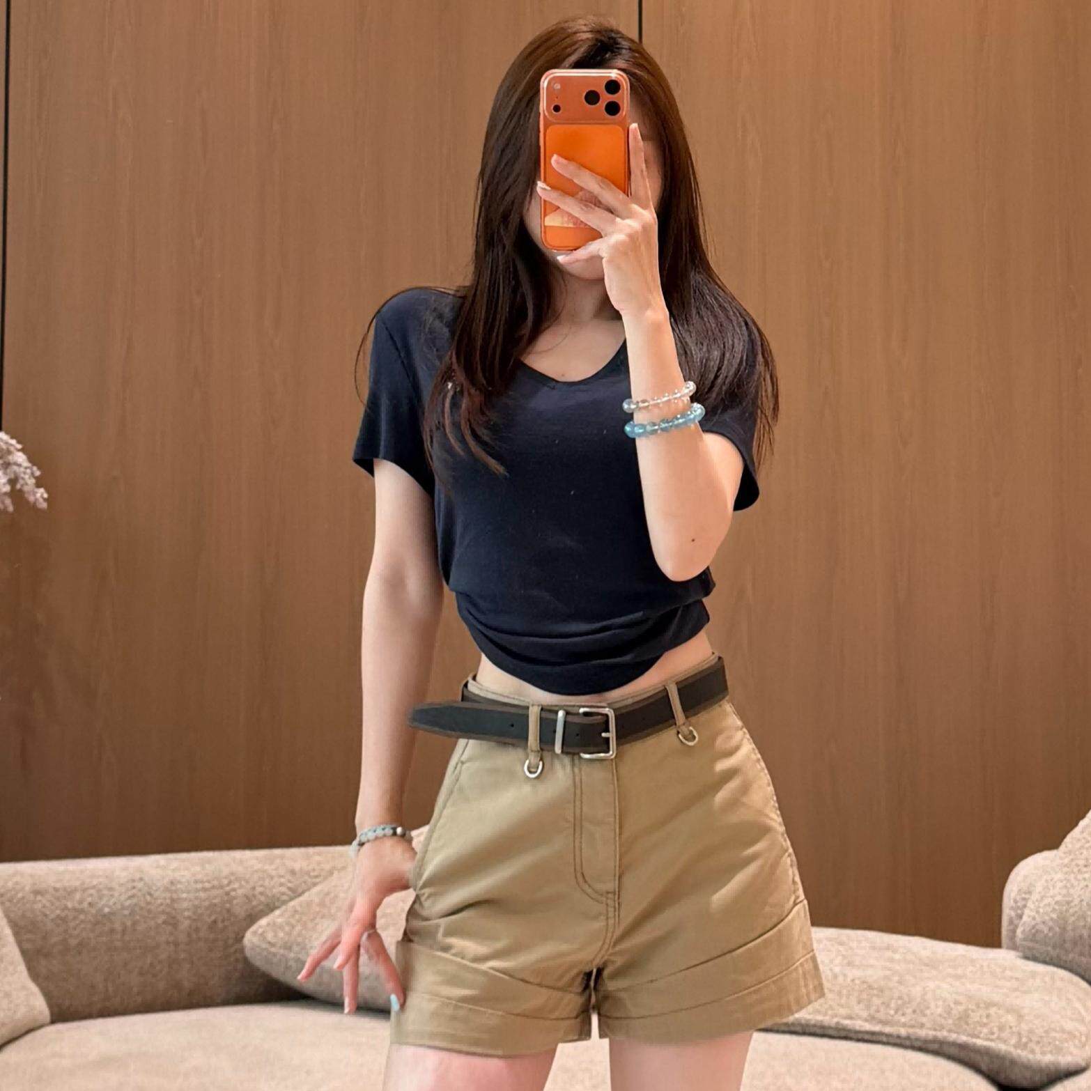 美式复古辣妹风卡其色百搭牛仔裤南油女装夏季高腰显瘦短裤热裤