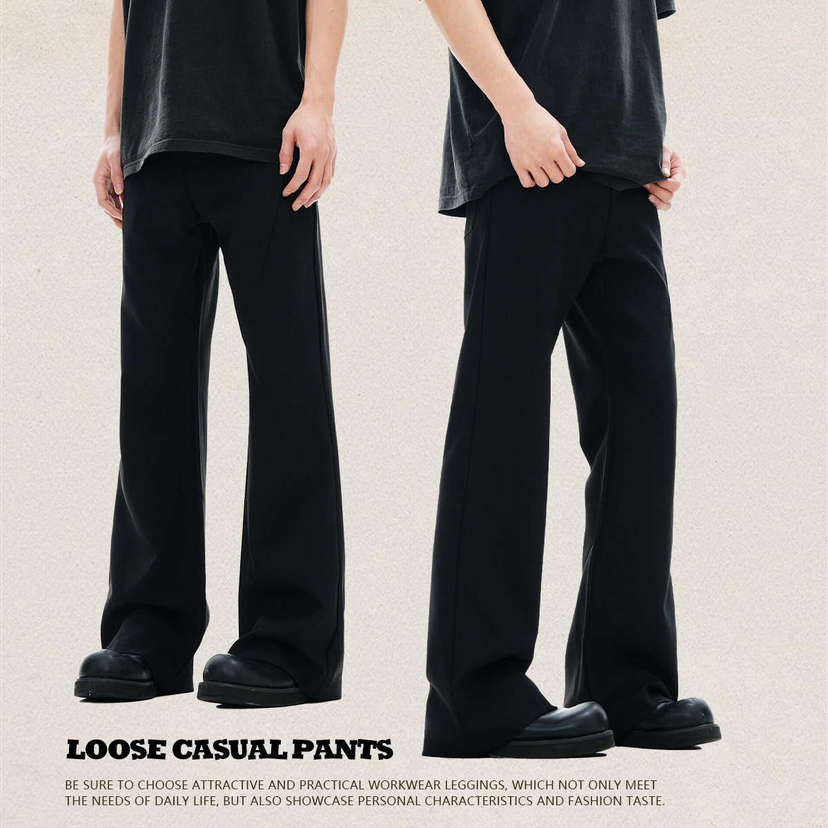 阔腿裤男装美式西装裤直筒修身微喇潮流男女百搭垂感休闲裤 跨境