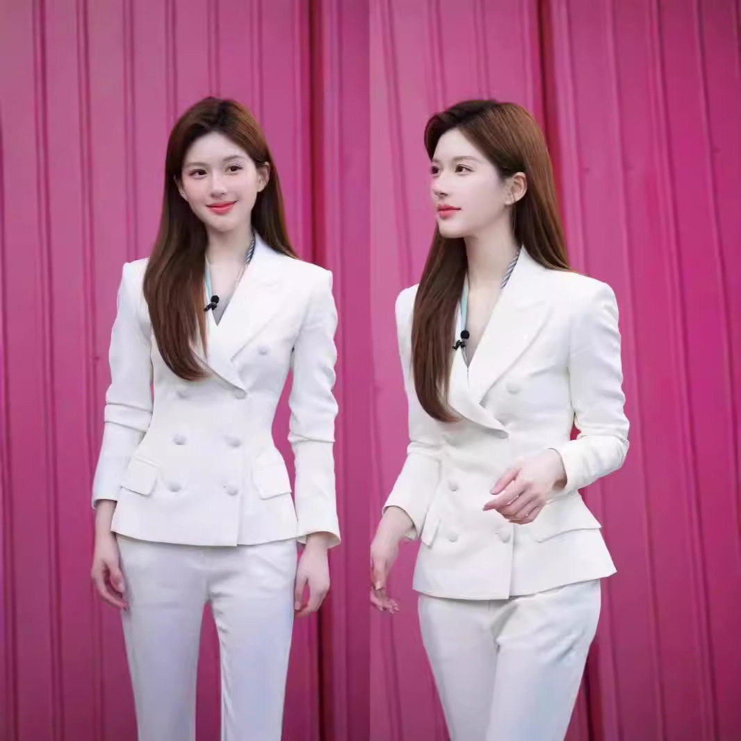 明星同款白色气质西装套装女春秋职业裤子西服两件套优雅高姿新款