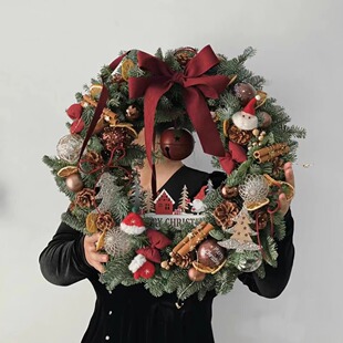 圣诞节装饰花环挂件拍照装扮场景布置藤条圣诞树挂饰周边墙挂门挂