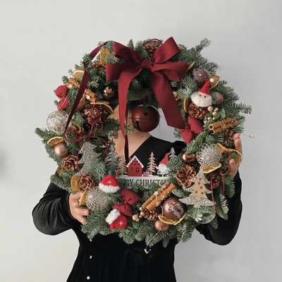 圣诞节装饰花环挂件拍照装扮场景布置藤条圣诞树挂饰周边墙挂门挂