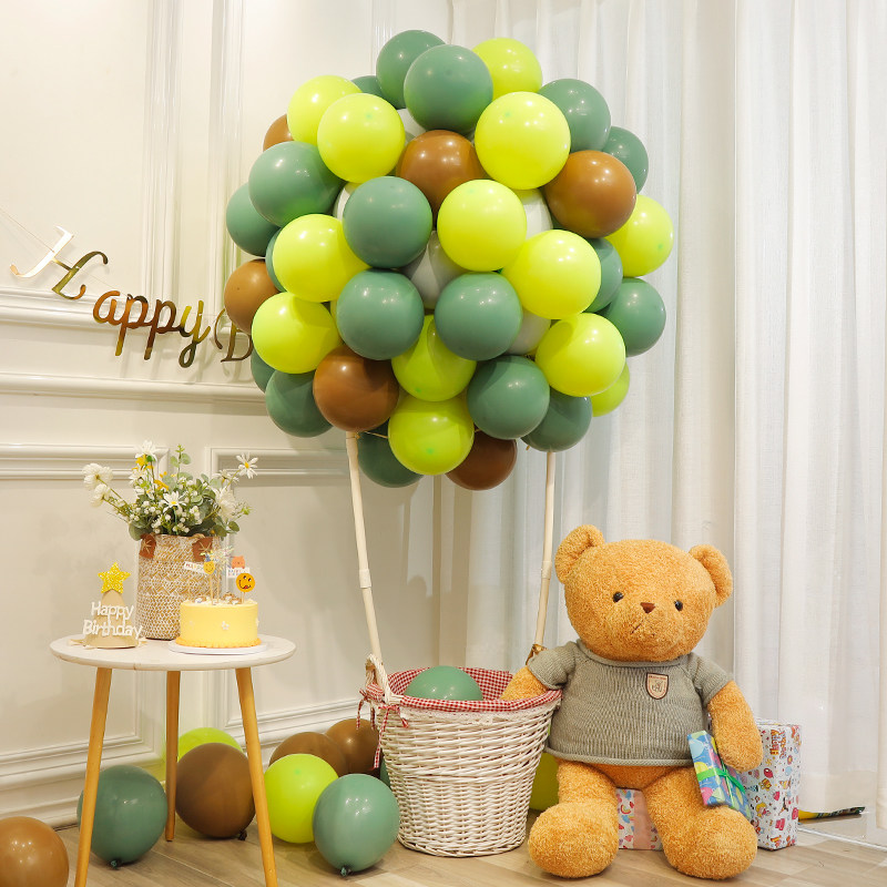 宝宝周岁生日热气球篮子布置创意拍照复古色ins网红派对场景装饰