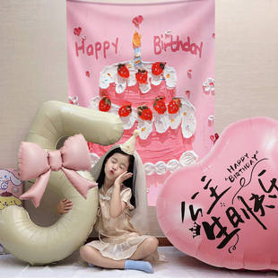 生日数字爱心铝膜气球女孩拍照道具一周岁仪式感派对布置场景装饰