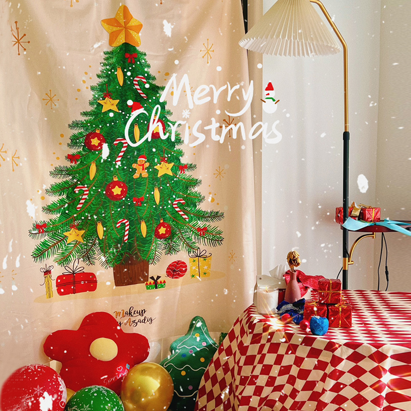 新款圣诞树挂布圣诞节装饰背景布圣诞老人墙布房间卧室拍照布置