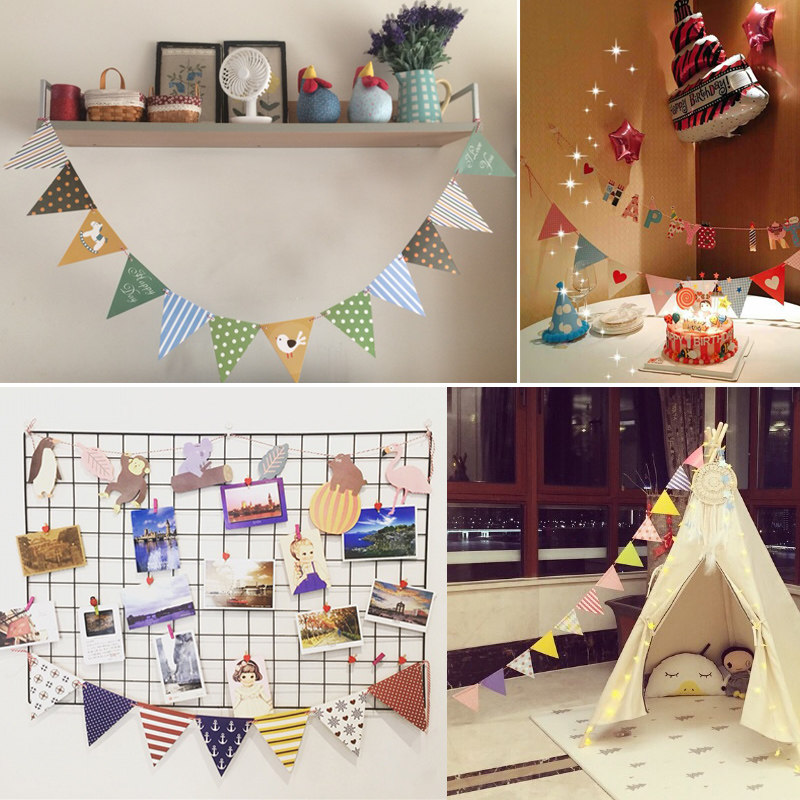 派对装扮用品生日彩旗拉旗生日横幅生日挂旗三角旗装饰布置彩旗