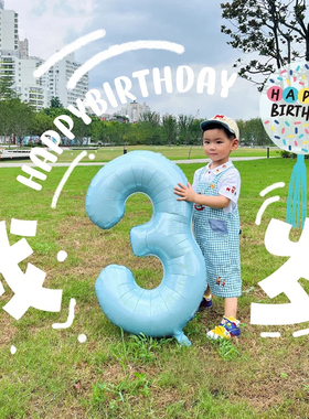 32寸蓝色数字气球铝膜儿童宝宝周岁生日派对场景布置室内拍照装饰