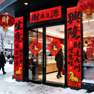 2026马年新款高档绒布对联春节大门商场企业公司生意过年春联开业