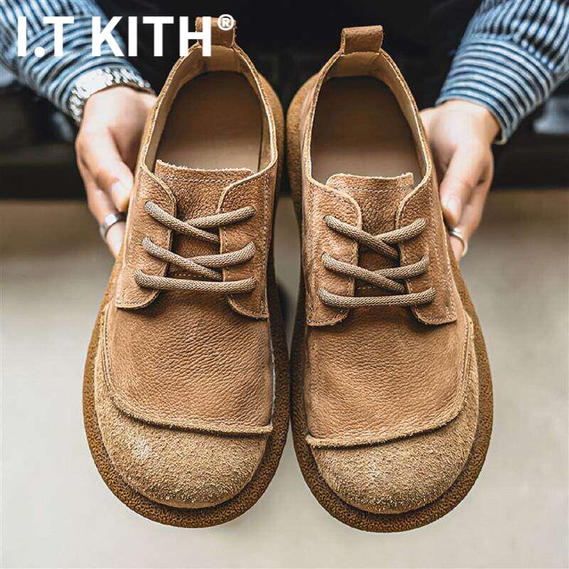 I.T KITH休闲皮男鞋子2026新款春季大头鞋皮面透气防滑软底皮鞋男