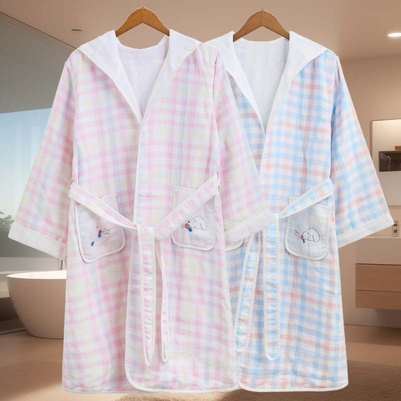 金号儿童浴袍浴衣纯棉纱布秋季四季连体帽