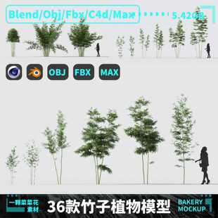 blender obj fbx max自然竹子植物竹林绿植模型带贴图素材231 C4d