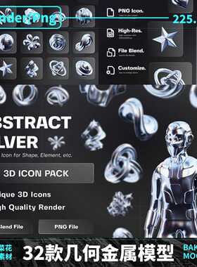 blender复古抽象金属艺术几何图案点缀元素装饰设计模型素材 A233