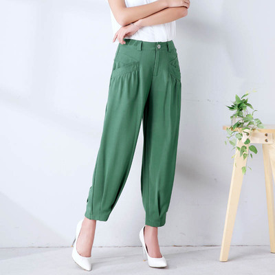 夏季新款中年女裤高腰九分灯笼裤宽松阔腿裤大码萝卜裤显瘦休闲裤