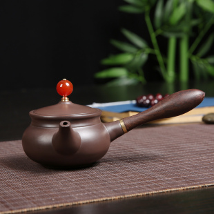 紫砂茶壶侧把壶黑檀木手柄陶瓷功夫茶具球孔过滤泡茶单壶家用盖碗