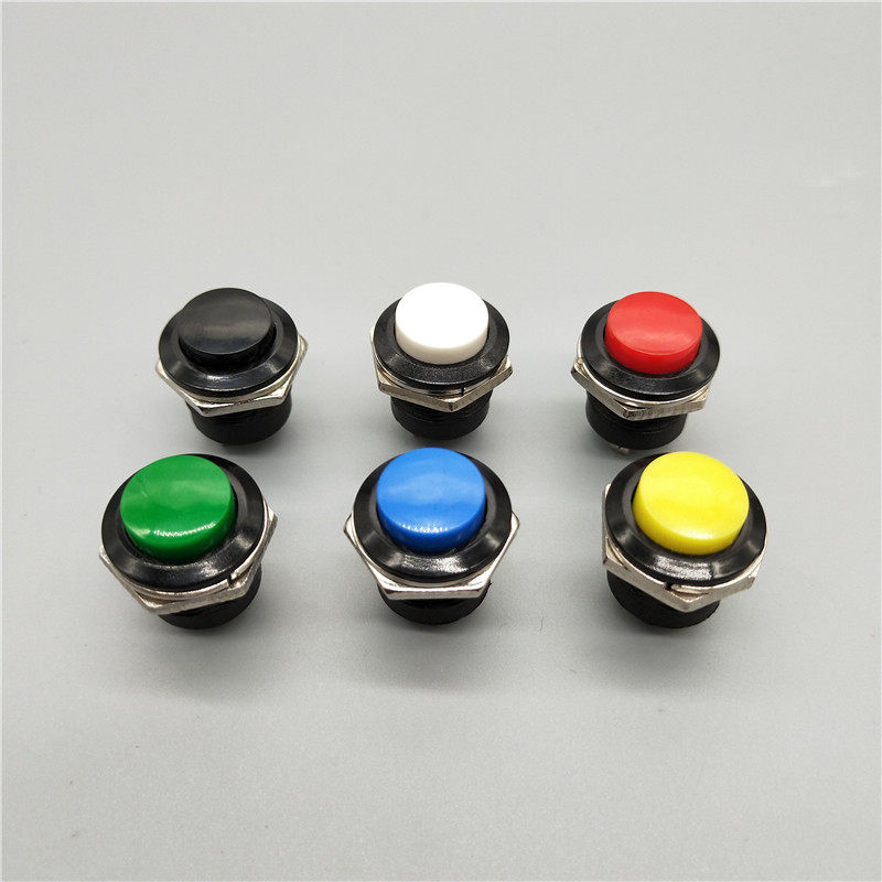 10个自复位16MM按钮开关点动按键无锁两脚圆形红绿黄蓝白黑12v24v
