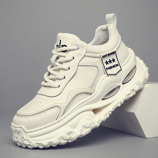 欧洲站男鞋2026新款男士厚底气垫休闲运动鞋男款真皮透气小白鞋潮
