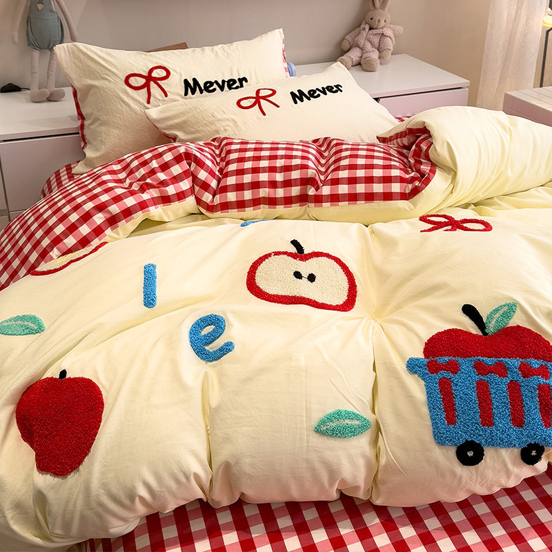 水洗棉床单单件非全棉纯棉毛巾绣被套儿童学生宿舍被罩枕套四件套
